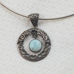 Sterling SILVER Filigree BLUE Larimar Stone